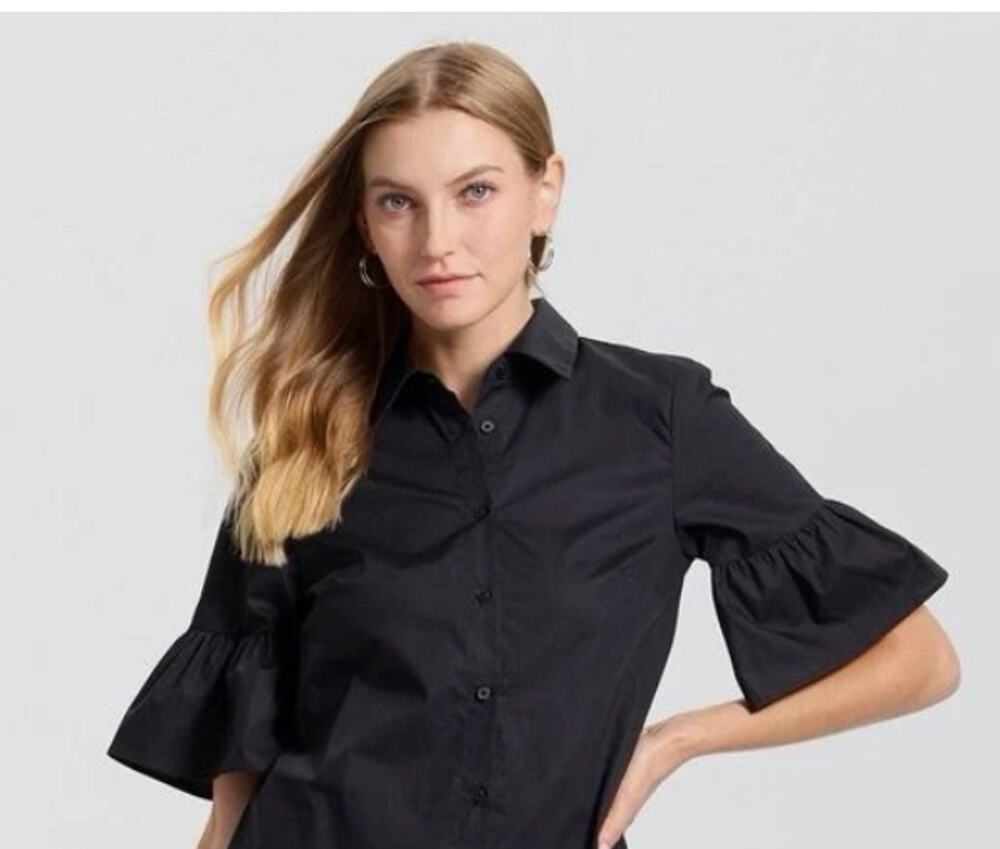 Elbow Sleeve Drop Waist Poplin Mini Shirtdress Small Black NWT- Universal Thread